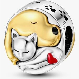 Love my dog love my cat Gold and Silver 925 sterling paw print charm Pandora